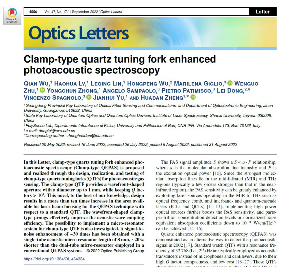 New Publication on Optics Letters Journal PolySense